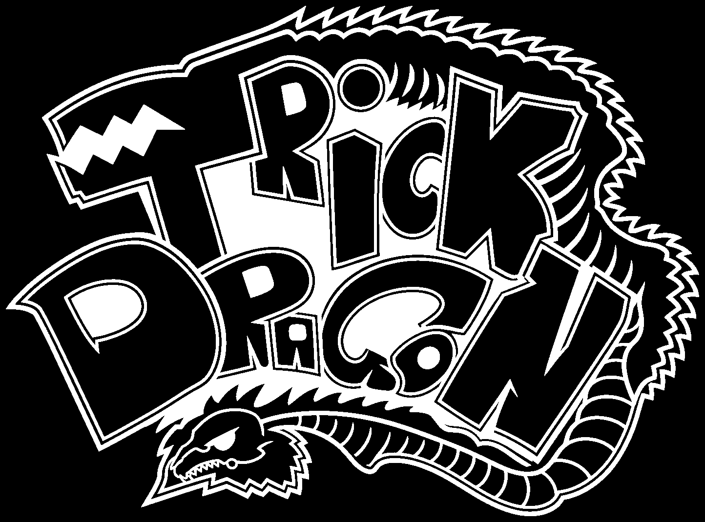 Trick Dragon black-and-white title lettering.